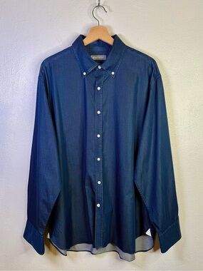 Michael Bastian Dark Navy Micro Pattern Button Down Dress Shirt Trim Fit Mens XL